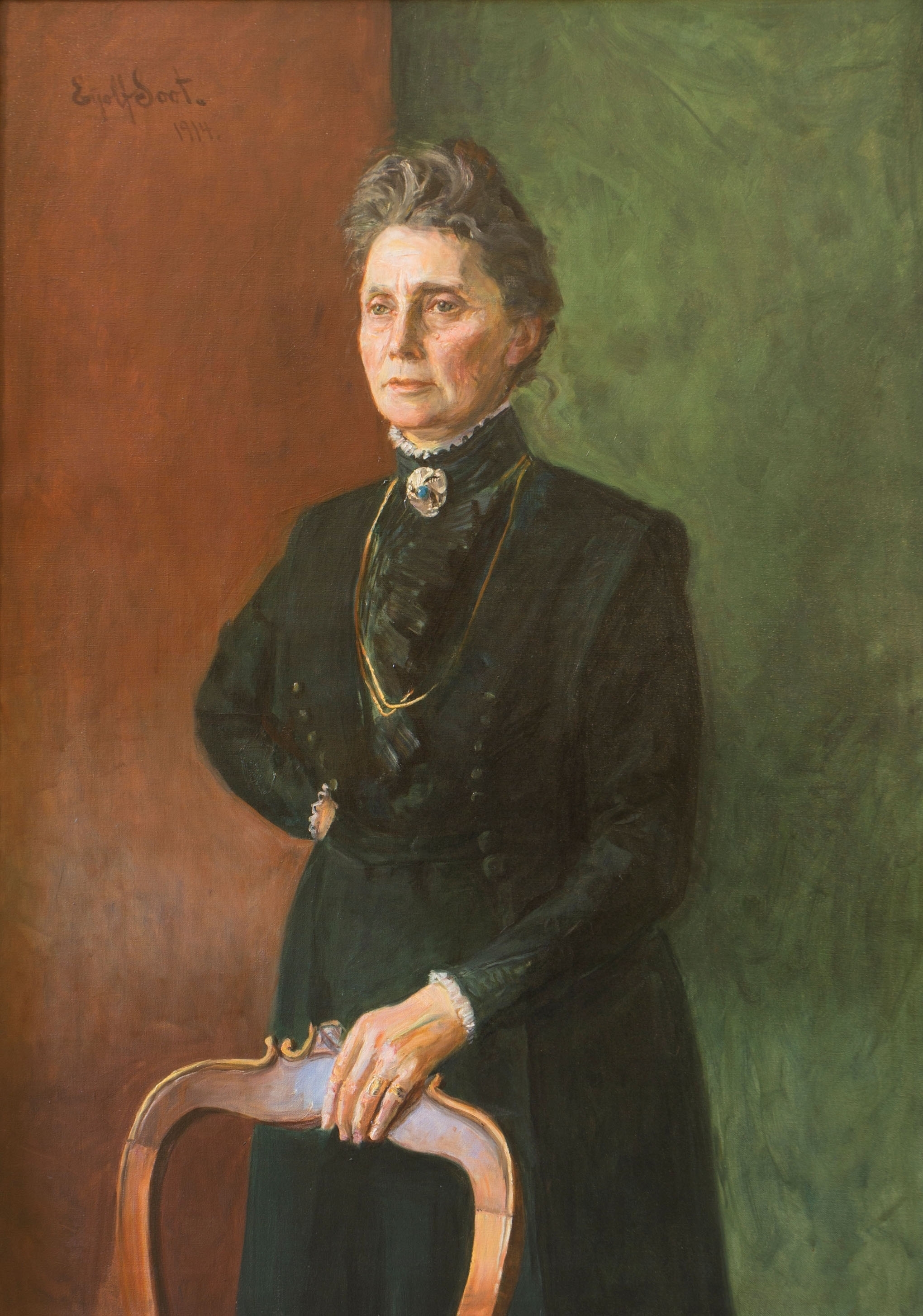 Maleri av eldre kvinne. 